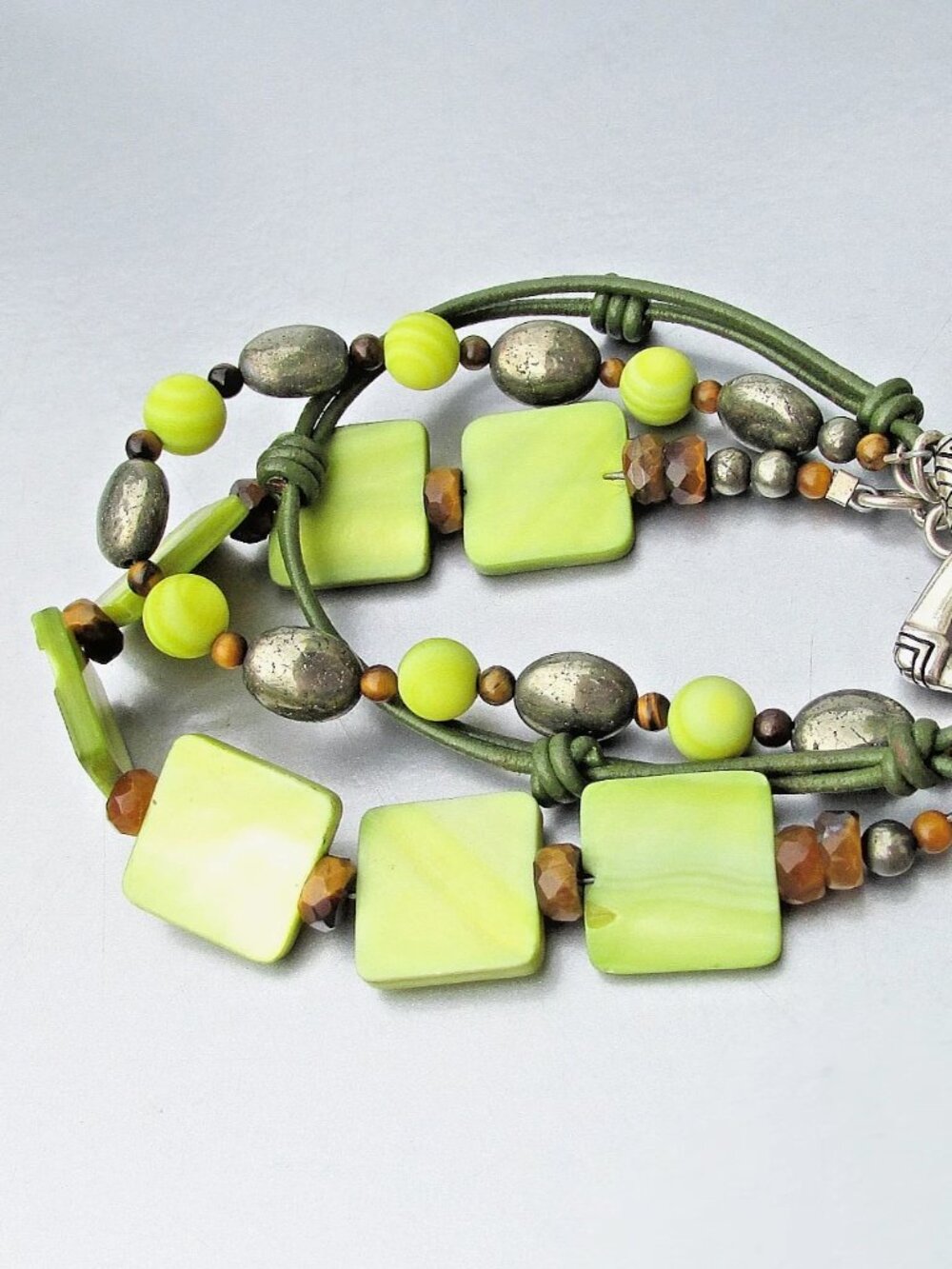 In Box SILPADA Green MOP Pyrite Tiger Eye Sterling Silver Toggle Bracelet B1132 - Picture 2 of 5